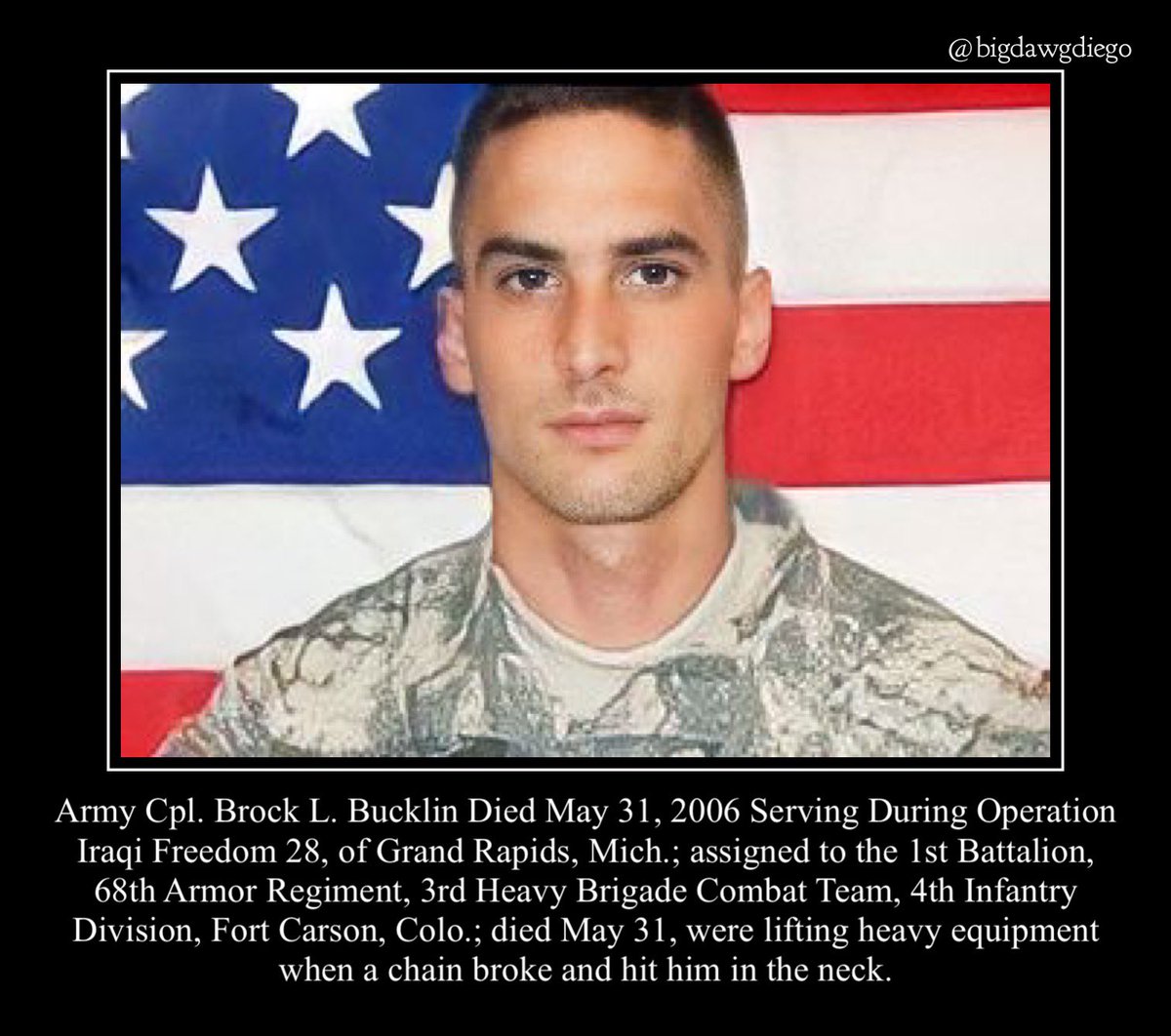 bigdawgjdub's tweet photo. “They Say no man is truly Dead until he is Forgotten, so Today I say your name so you are not.”
#nooneleftbehind #nooneforgotten #thepriceoffreedom #rememberthefallen
#resteasywarrior #goldstarfamilies #usarmy #1stbattalion #68tharmorregiment #3rdheavybrigadecombatteam https://t.co/dJlcSNyjTW