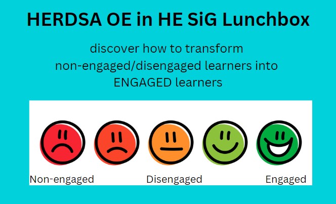 taahern's tweet photo. Are you interested in transforming non-engaged/disengaged learners into ‘engaged learners’. If so, you might want to join us for the next HERDSA Online Engagement SIG lunchbox. Wednesday June 14,  1-2pm (AEST). Click here to register - https://t.co/Efdv9A9YqM https://t.co/vMb93Z2CeX