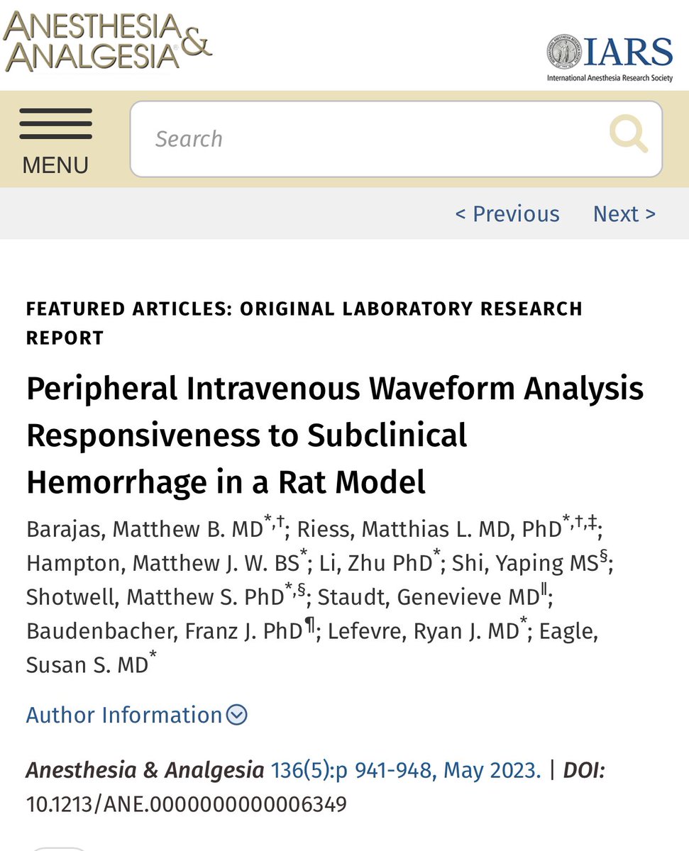 Matthew Barajas & Matthias Riess (@riessbarajaslab) on Twitter photo Check out our labs work on novel methods of volume status assessment in A&A this month! #anesthesia #vumcanesthesia #anesthesiaandanalgesia <a href="/VUMC_Anes/">VUMC Anesthesiology</a> Check out our labs work on novel methods of volume status assessment in A&A this month! #anesthesia #vumcanesthesia #anesthesiaandanalgesia <a href="/VUMC_Anes/">VUMC Anesthesiology</a>