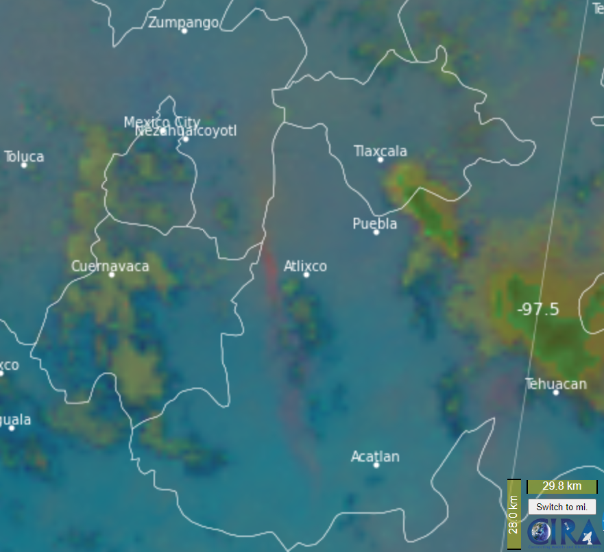 SkyAlertMx's tweet photo. Actualización #Popocatépetl

En las últimas horas las emisiones han reanudado (se observa incandescencia sin infrarrojo). El tremor asociado a estas emisiones incrementó ligeramente alrededor de las 19:24 h.

Vientos dispersan la ceniza al sureste hacia la zona de Atlixco.

🚦AMARILLO 3
🚷radio de seguridad 12 km

Imágenes de @webcamsdemexico desde Tlamacas y Tianguismanalco.