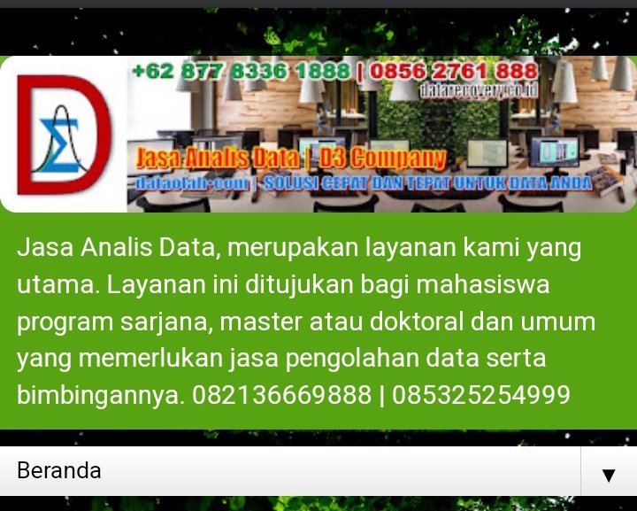 olahdatajasa's tweet photo. #WA6282136668777
#WhatsApp+6287739383777
Jasa Analis Data, merupakan layanan kami yang utama. Layanan ini ditujukan bagi mahasiswa program sarjana, master atau doktoral dan umum yang memerlukan jasa pengolahan data serta bimbingannya. 082136669888 | 085325254999
#tesis
#jasa https://t.co/m9OuEWm1Wu