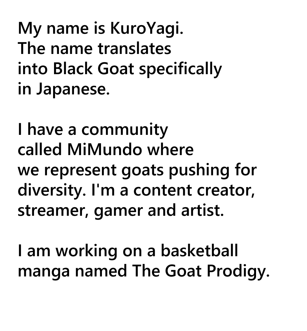 I look forward to sharing #MiMundo with you goats

Twitch: twitch.tv/kuroyagijp
Links: kuroyagi.carrd.co 
Tags: #KYagiArt / #KYagiNSFW / #KYagiClips 
🐐#GoatNation #Vtuber #VtuberUprisings #ENVTuber #Blackvtuber