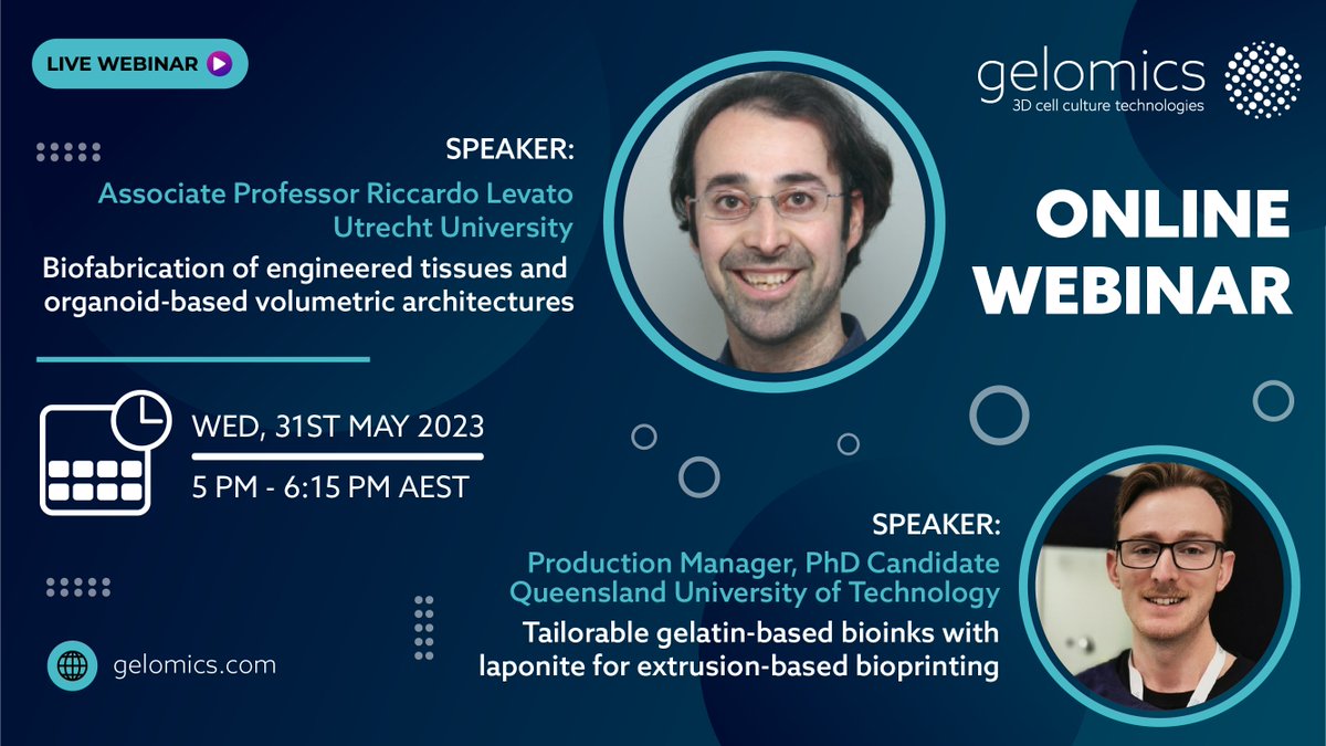 🔎 Welcome to join our online #webinar featuring two exciting presentations in the field of #biofabrication and #bioprinting

View webinar details and secure your spot now:
register.gotowebinar.com/register/18055…

#3dcellculture #3dbioprinting #3dtissueculture #tissueengineering #onlinewebinar