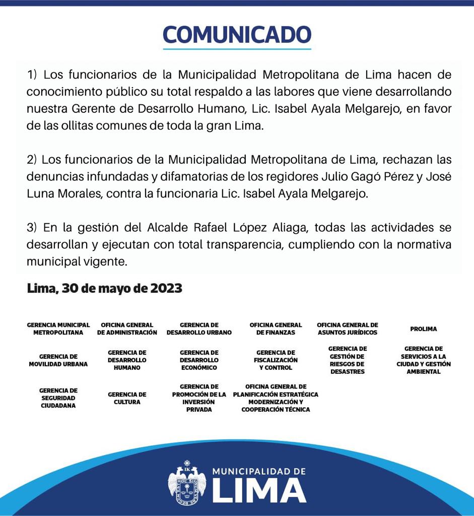 🔴 #Comunicado | La Municipalidad Metropolitana de Lima pone en conocimiento de la opinión pública lo siguiente: