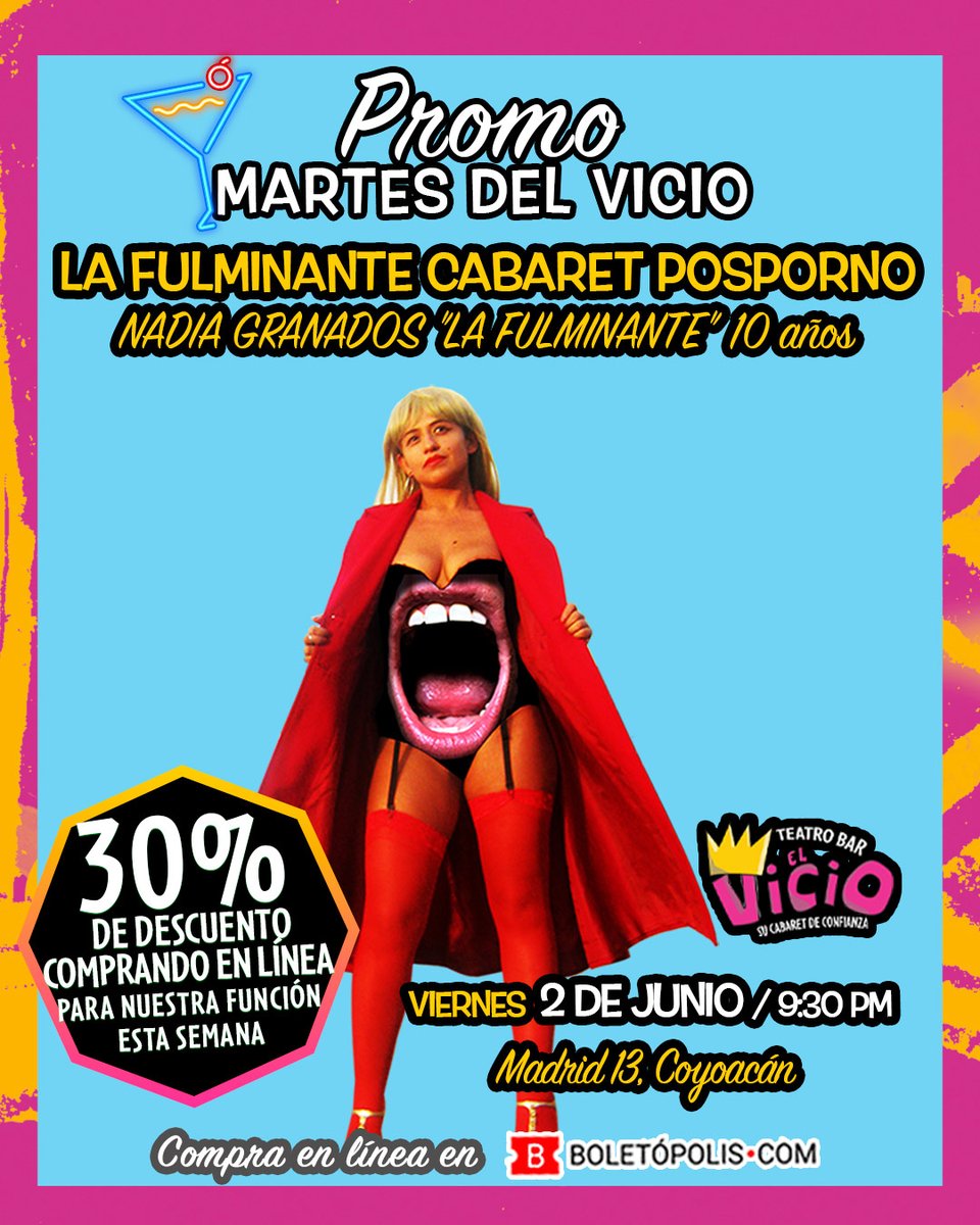elvicioteatro's tweet photo. Hoy es #martesdevicio y para que este fin de semana acaben bien idem, les traemos los boletos de nuestra cartelera con 30% de descuento. Aplica comprando únicamente por @boletopolis
🎟️https://t.co/csfEL9bLQm https://t.co/MSuQAW5bZn