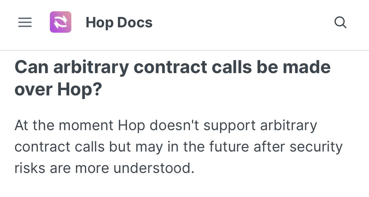 JayBuidl's tweet photo. @Davy18933614 @vea_eth @lifiprotocol Good question. Hop is designed as a token bridge first, does not currently support arbitrary messages and its contracts are upgradable by gov. It has a gov token whereas Vea doesn’t because there is nothing to govern: its contracts are not owned and not upgradable. https://t.co/DPmUCGHwZr