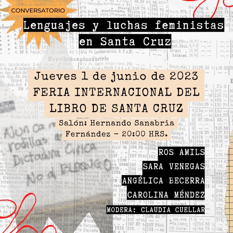 MujeresTerritoY's tweet photo. LENGUAJES Y LUCHAS FEMINISTAS EN SANTA CRUZ 

Participantes:
Ros Amils
Sara Venegas
Angélica Becerra
Carolina Méndez

Moderadora: Claudia Cuellar

⏲️: 20:00 a 21:00
📅: jueves 1 de junio 
📌: Hernando Sanabria Fernández.

#FilSantaCruz #FeriadelLibro https://t.co/Qx05mfLtqr