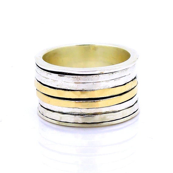 Excited to share the latest addition to my #etsy shop: Wide spinner ring with 925 Sterling Silver & 9K Gold swivel bands etsy.me/45Cj6SQ #silver #wedding #stone #silverring #silverband #goldring #goldband #widering #wideband