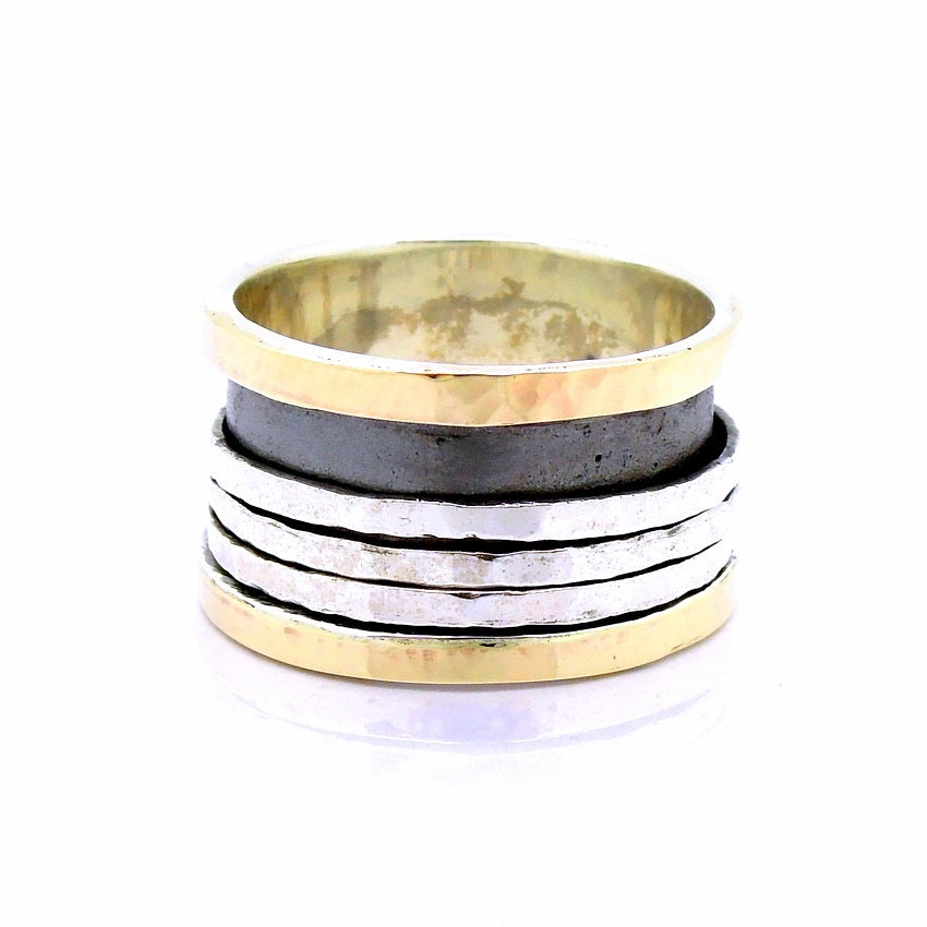 Excited to share the latest addition to my #etsy shop: Wide silver spinner ring with hammered gold and CZ spinner (R146 etsy.me/43994aa #women #silver #silverring #silverband #goldring #widering #wideband #widesilverband #widesilverring