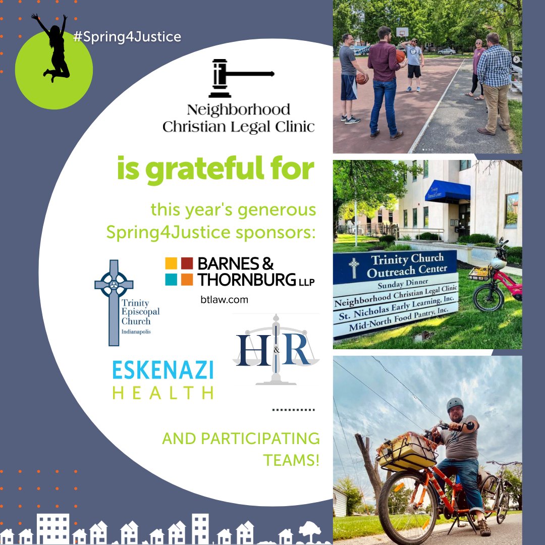 NCLegalClinic's tweet photo. We are so grateful to our generous #Spring4Justice sponsors! We want to thank Champion Level sponsors @BTLawNews, @EskenaziHealth, and Huelskamp & Rivas, PC, as well as Partner Level sponsor @TrinityCh_Indy for helping raise funds and awareness for the Clinic's mission. https://t.co/yWh79ljpcp