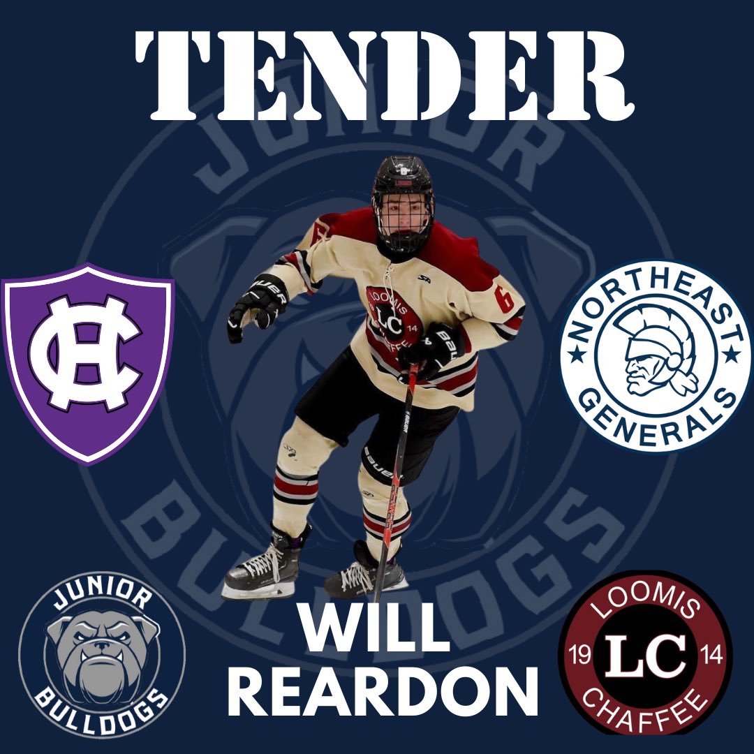 JrBulldogHockey's tweet photo. Congrats to Bulldog and @LCBoysHockey alum @WillReardon16 on being tendered by the @negenerals of the @NAHLHockey #BowWow https://t.co/newLUP82wJ