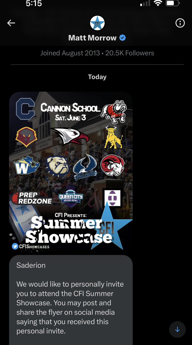 I have received a personal invite
<a href="/Bury_HornetsFB/">Salisbury Hornets Football</a> <a href="/ClaytonTrivett/">Coach Trivett</a> <a href="/pepman704/">Matt Morrow</a>
