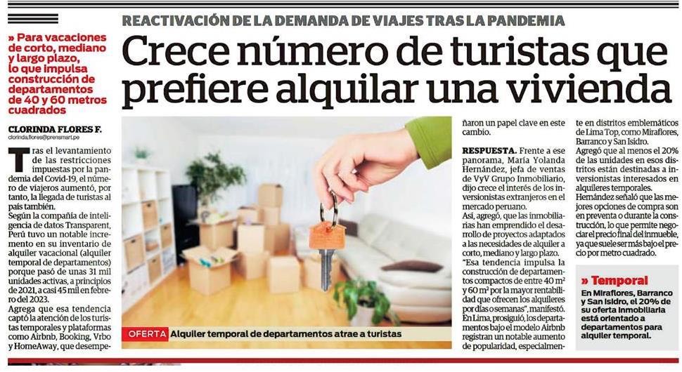 TrendPE's tweet photo. ¡Noticia de nuestro cliente #V&amp;VGrupoInmobiliario! 🤩

📌 Según María Yolanda Hernández, jefa de ventas del Grupo Inmobiliario, al menos el 20% de las unidades en Miraflores, Barranco y San Isidro están dirigidas a inversores de alquileres temporales.

#inversores #vivienda https://t.co/IAqpbMo9pj