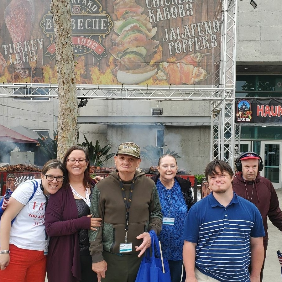 OPARC's tweet photo. OPARC participants Kristi, Dennis, Holly, Kirk &amp; Eric had a fun day at LA County Fair with their DSPs - challenging themselves in the Army Fit Challenge and visiting the petting zoo. Local events are a vital part of our programming for community integration. #OPARC https://t.co/HWKD74CGoF