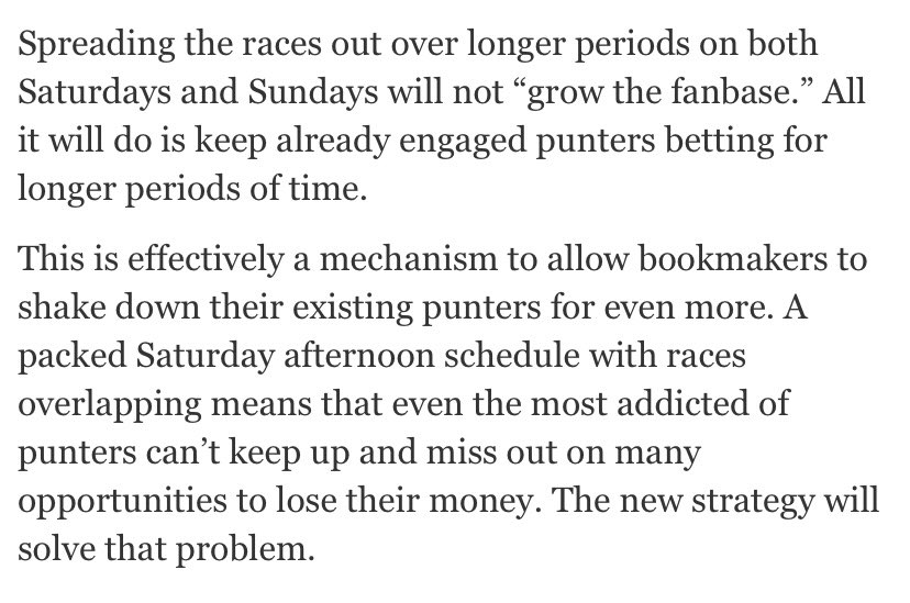<a href="/LJVRacingMedia/">Luca</a> It is about spreading out schedule of races over as long a period as possible to enable Bookmaking Firms make as much money as possible by maximising opportunity for punters to lose money - as described by Vincent Finnegan on irishracing.com