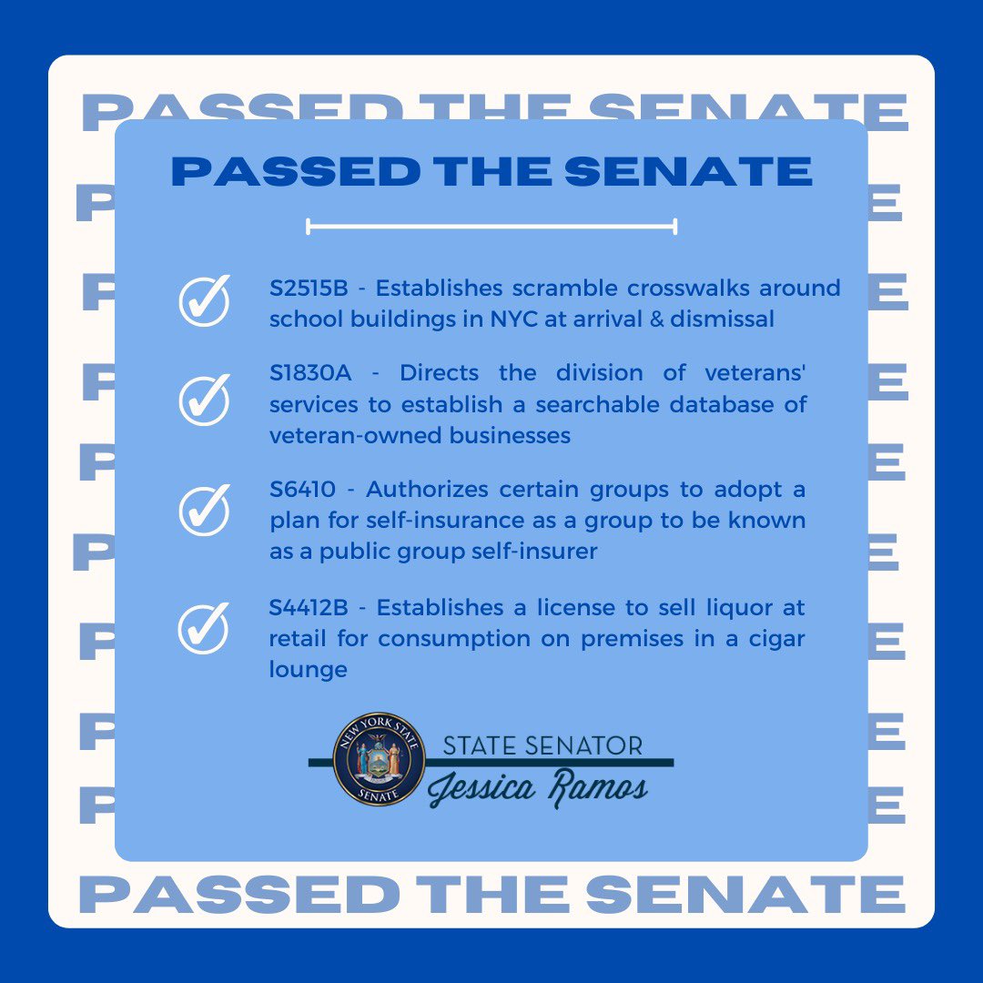 NYSenatorRamos's tweet photo. Busy day in the senate today! 

We passed four of my bills to support small businesses and veterans, make the streets around our children’s schools safer, and protect insurance coverage for workers comp providers. 

Six days left in legislative session. Let’s keep it up. 💪🏼 https://t.co/VqWni7NiV3