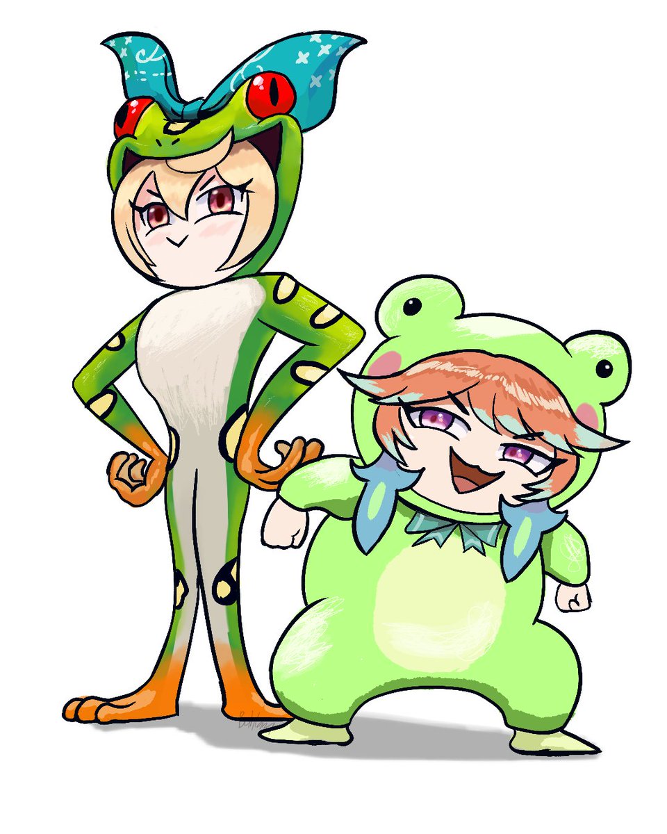 I'm all for vtubers evolving into frogs. Frogbert and Frogiwawa, agents of amphibian chaos. #KFPicasso #PomuPaint #hololive #NIJISANJI_EN