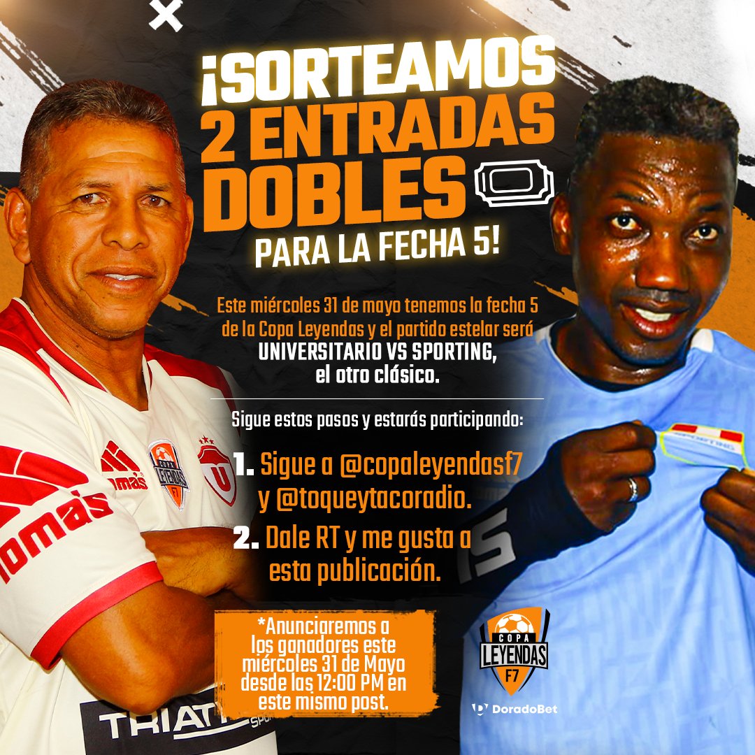 copaleyendasf7's tweet photo. ¡SORTEAZO! 🤩🎁

Se viene una fecha imperdible en Copa Leyendas 🏆 y junto a @ToqueyTacoRadio estamos sorteando 2️⃣ entradas dobles 🎫🎫 para que vivas los partidos en primera fila 🫡.

Sigue los pasos que aparecen en la imagen y listo. ¡Suerte! ☘️

TyC 👉 https://t.co/4VgdOlRRhq https://t.co/sBzjf1rzuL
