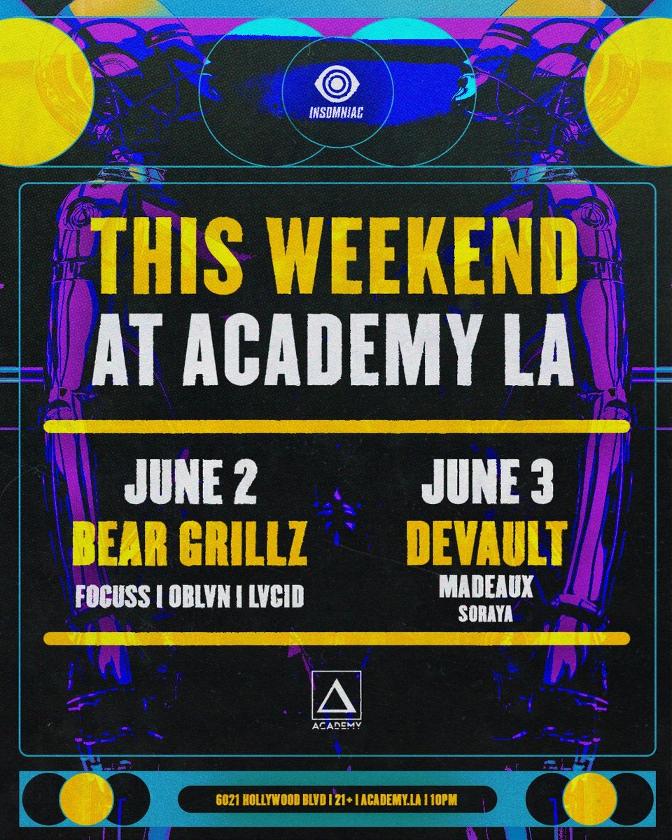We’re kicking off the month of June strong at #AcademyLA! 🙌 THIS Friday, @itsbeargrillz throws down his bone-crushing dubstep with our @bassrush fam, then on Saturday @devaultmusic treats us to his tantalizing house and mid tempo-influenced sound. 🔥 Tix&Tables @ link in my bio.
