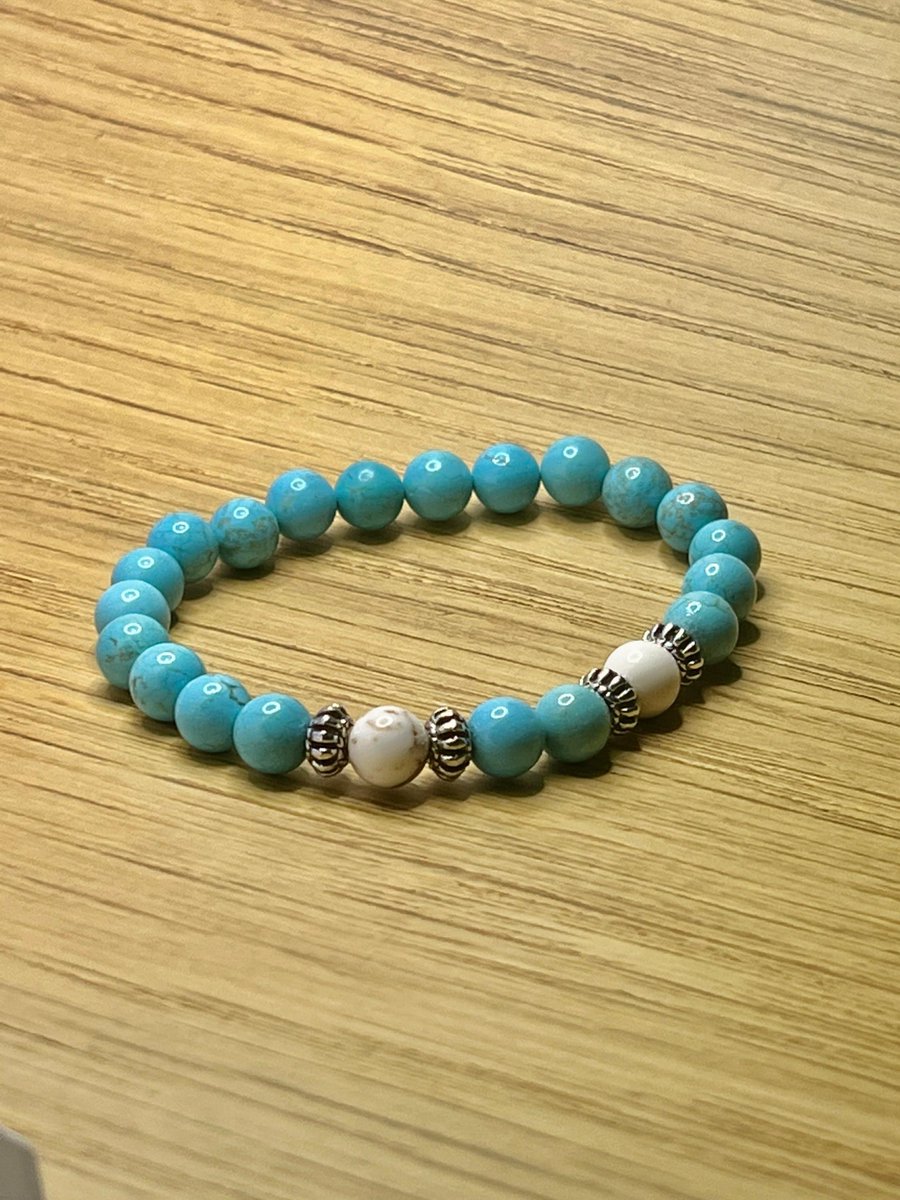 Excited to share the latest addition to my #etsy shop: Blue Turquoise beaded Bracelet, Turquoise Gemstone Healing Jewelry, Howlite & Turquoise Beaded, Calming Stone Bracelet etsy.me/3C46PsU #men #ethicalgemstones #bohohippie #gemstone #no #blue #turquoise