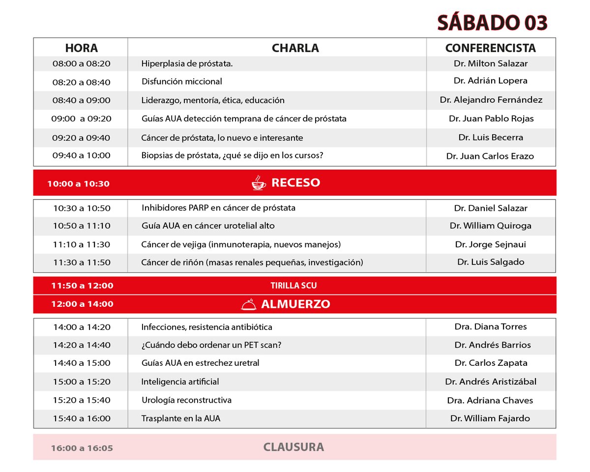 Apreciados Colegas,

Tenemos el gusto de compartir con ustedes el programa que vamos a tener el nuestro curso POST AUA.

📍 Cartagena
📆 Junio 2 y 3

Con el apoyo educativo de #Tecnofarma