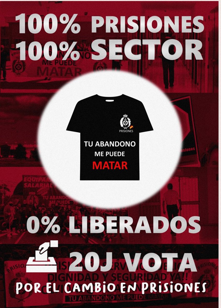 El #20J vota por el cambio en #sosprisiones. Vota por #SectorPrisiones. Vota para que negocien tus mejoras laborales los que de verdad trabajan contigo y no los #LiberadosSindicales que llevan años fuera del patio #VotaTAMPM