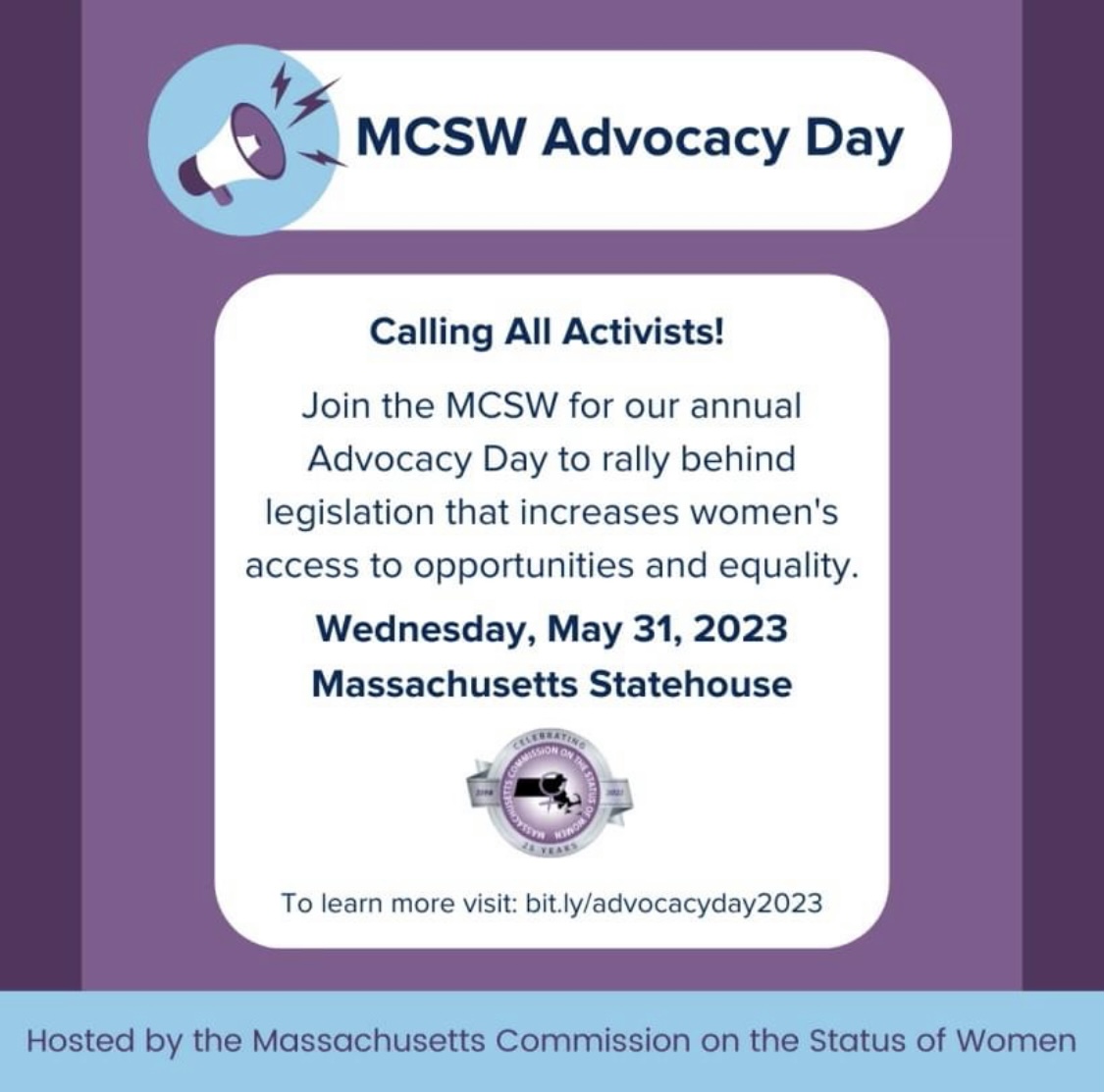 A list of legislative priorities for the CCICSW &amp; @massCSW

Info:
tinyurl.com/4yvc5jt8

Registration link here:
tinyurl.com/4c57ehbn

#mcsw #ccicsw #advocacyday #advocacyday2023 #massachusetts #may31 #womenandgirls #legislation #support #change