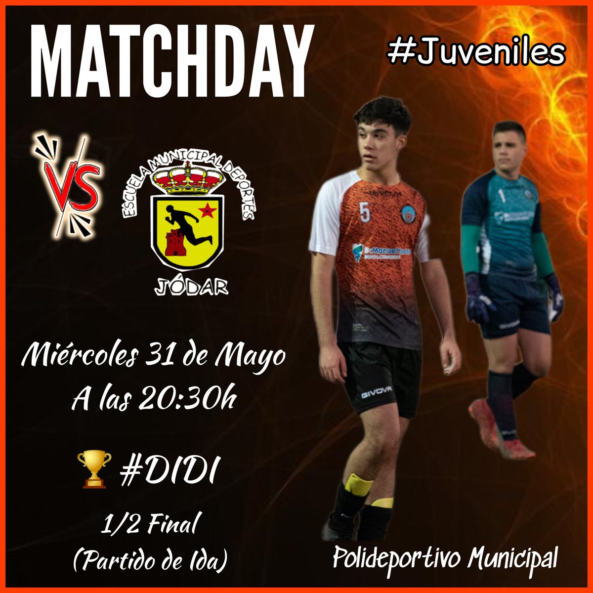 ⚫🧡🏆#DIDI2023⚡
¡HOY JUGAMOS!🤩
⚽💥
🎙️"#APOYA a #NUESTROS #JUVENILES"

🎯 #EMDJódar
🏟️ Polideportivo Municipal 
🗓️ Miércoles 31 de Mayo
⏰ 20:30H
📌1/2 #FINAL(Partido de Ida)

#CDTuccitana_es_Cantera