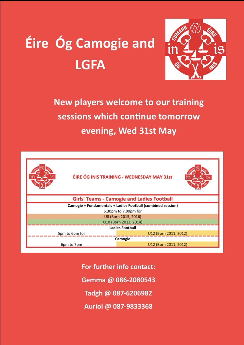 Welcoming any new players that would like to try out camogie and Ladies Football tomorrow evening 🇮🇩🇮🇩
Venue : @CLGEireOgInis 
V95 TF82
See poster for details
@gmcinis @ennisns @holyfamilyennis @criostri @EducateEnnis 
@OficlEireOgAcad