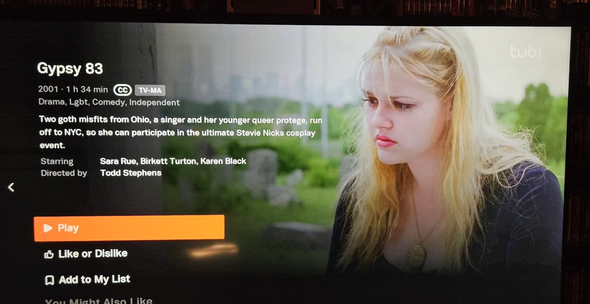 CaturdayN's tweet photo. Now Watching: Gypsy 83 (2001)
Not horror-related (I am mixing things up after this weekend of Lots-o-Wan), but one I plan to put up a video about on Thursday morning, which I have always enjoyed.
#NowWatching #LGBT
#saraRue #gypsy83 #ToddStephens https://t.co/661MDuRBRH