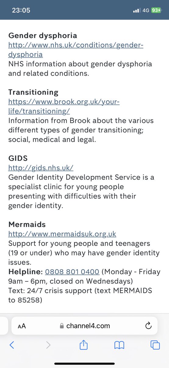 Of course Channel 4’s support page points to Mermaids - a children’s charity currently under investigation due to a number of safeguarding concerns #C4GenderWars