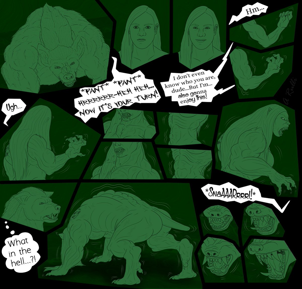 Adaru32's tweet photo. Thought I'd make the sequence that leads up to the image 😁
You can find all the info, versions with swearing, and sub links to some refs on my Tumblr post here - https://t.co/PSlVrHrZFY
#TFTuesday #werebeasts #artistsontwitter #comic #lycanthrope https://t.co/4TitiWhAqL