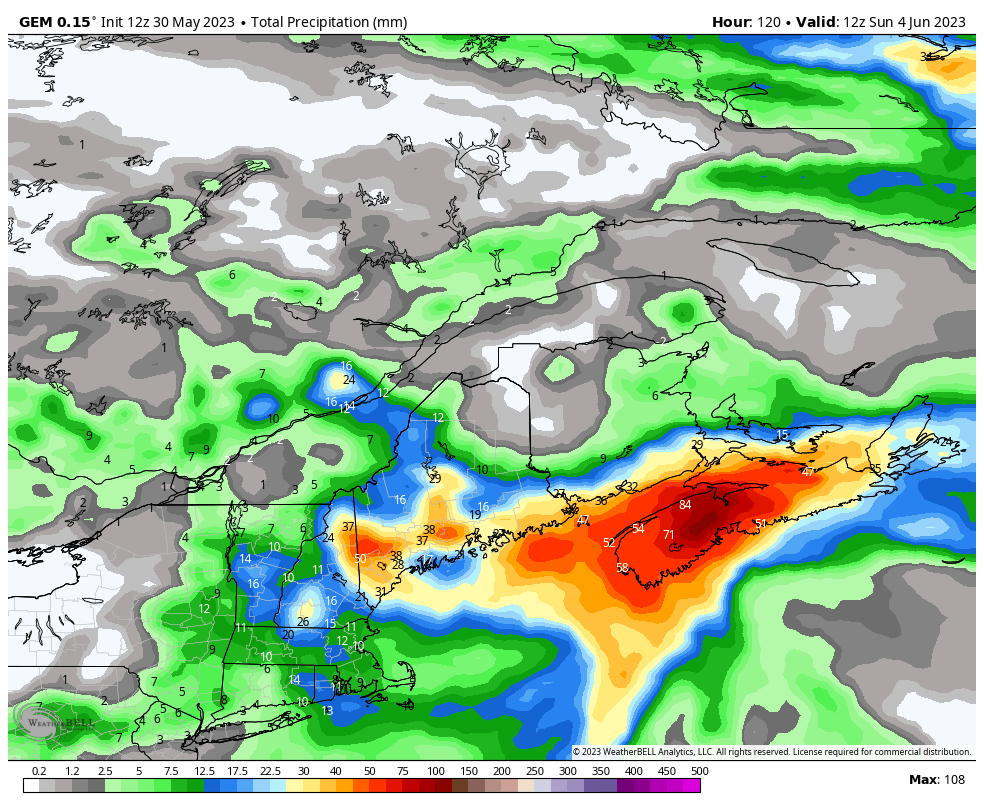 AnthonyFarnell's tweet photo. The new GFS model joins the Canadian and Euro in forecasting a soaking rain on Saturday across Nova Scotia. This would certainly be the best news for the ongoing drought and wildfire situation. #NSFires https://t.co/kRG4R5mazm