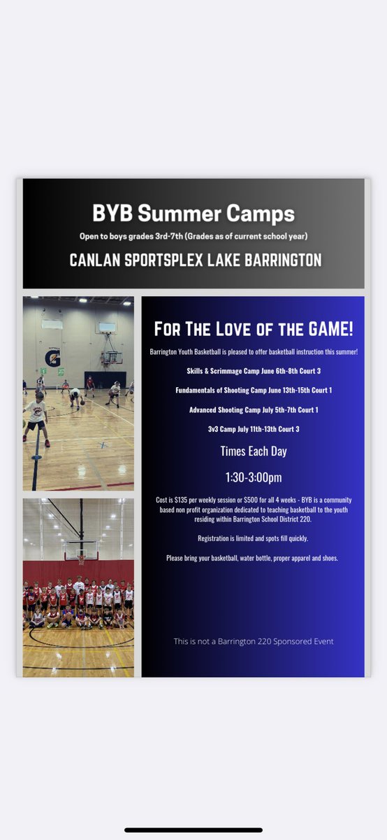 BYB Summer Afternoon Camps at Canlan start next week

Registration link below!

form.jotform.com/231363568539162