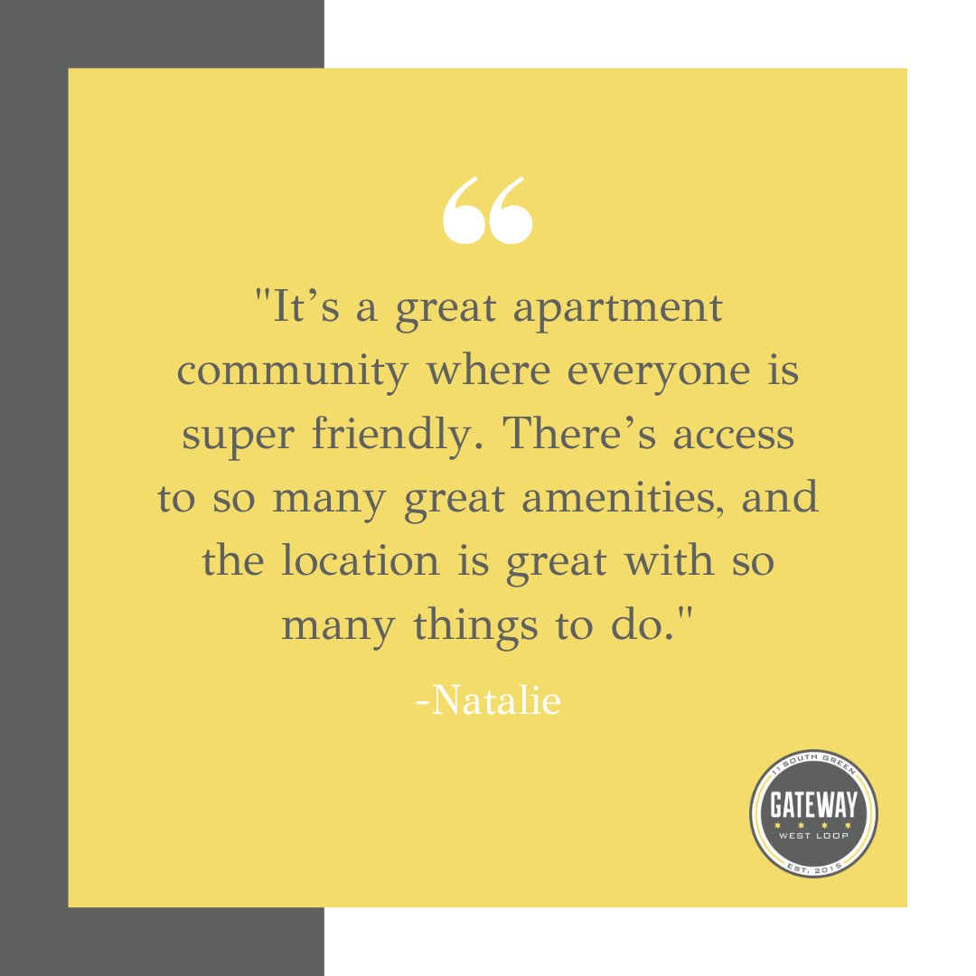 GatewayWestLoop's tweet photo. Thank you Natalie 💛 #gatewaywestloop #reviews #chicago #westloop https://t.co/DTf99EGGyh