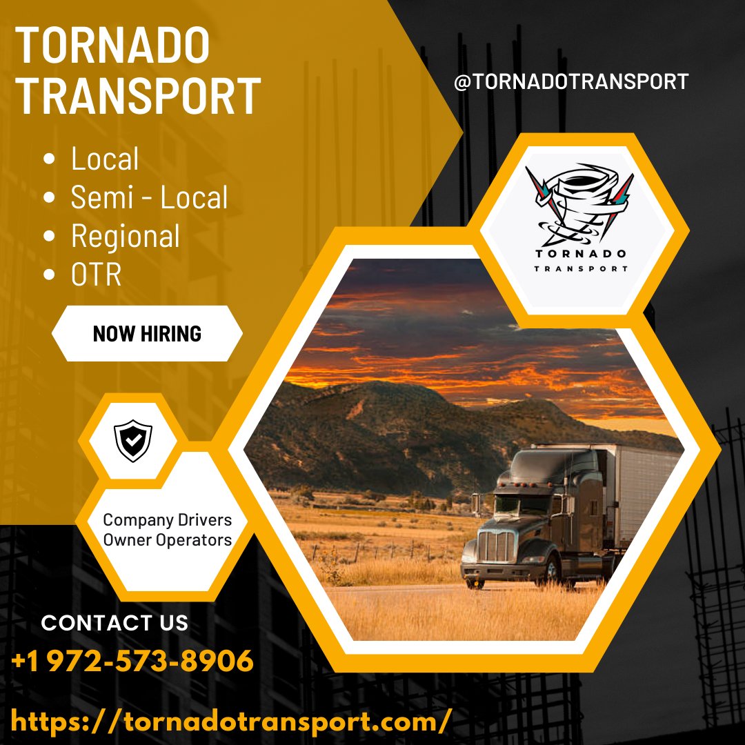 #nowhiring #truckingindustry #truckdrivers #cdldriver
tornadotransport.com