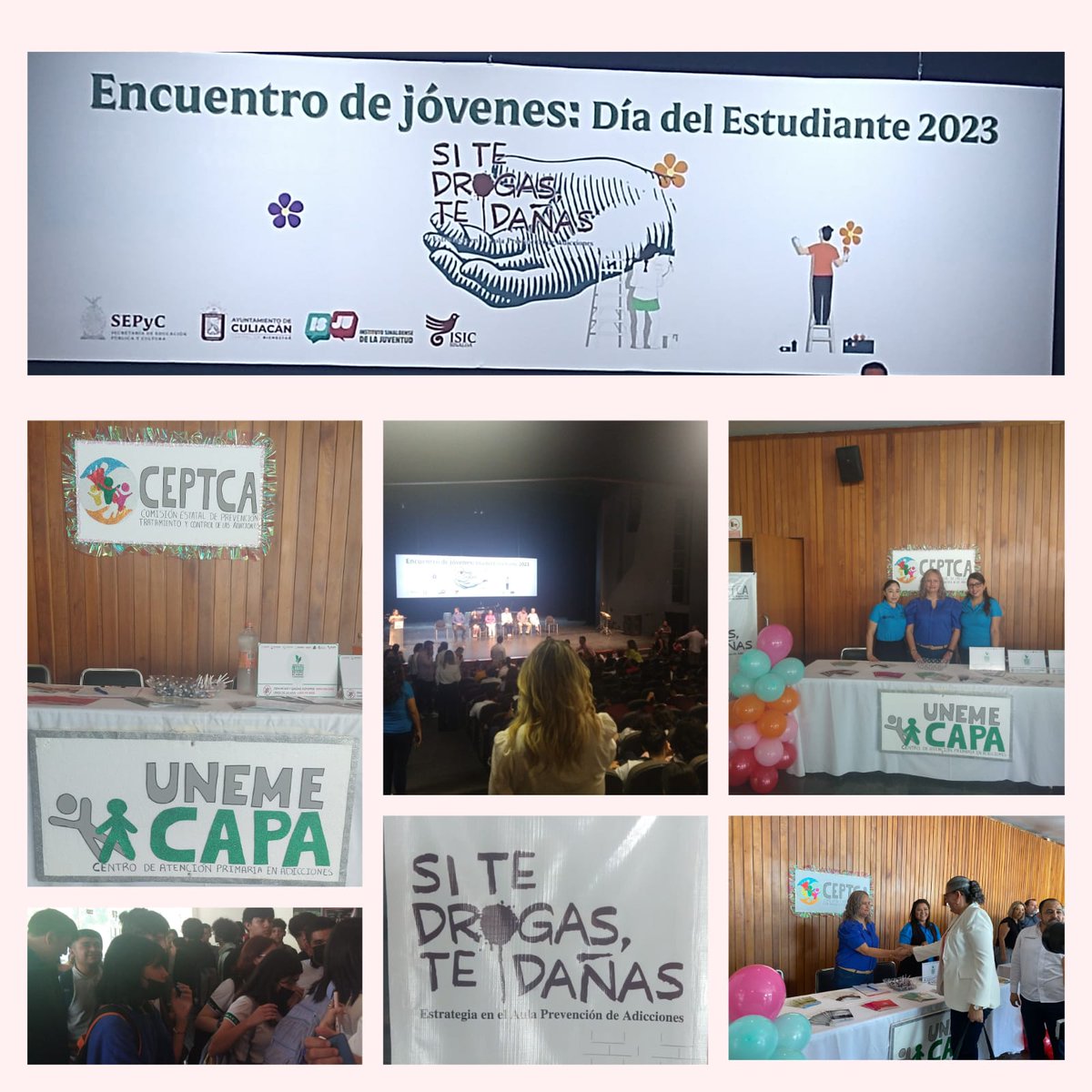 CapaCuliacan's tweet image. Personal de UNEME CAPA Culiacán en Coordinación con nuestra Comisionada Dra. Martha Torres, Comisionada Estatal de CEPTCA, asistió al evento organizado por SEPyC, en el 1er. Encuentro de Jóvenes: Día del Estudiante 2023 con el tema: Si Te Drogas Te Dañas. @juntosxlapaz_mx #sepmx