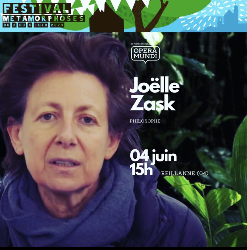 FMetamorphoses's tweet image. 💥Rdv le 4 juin 15h à Reillanne avec la philosophe Joëlle Zask dont les travaux interrogent la démocratie et l’écologie. Quel rôle l’environnement joue-t-il pour penser la notion de métamorphose? En quoi la métamorphose se distingue-t-elle de la conversion ou de la mutation? 🌈🍀