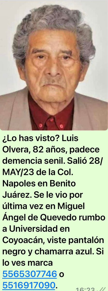AlertaPlateada's tweet photo. Se activa #AlertaPlaneta para localizar a Don Luis ¿lo has visto? Por favor abre la foto y dona un RT.
#BenitoJuárez #Coyoacán #CiudadDeMéxico https://t.co/fQLuyQFvVk