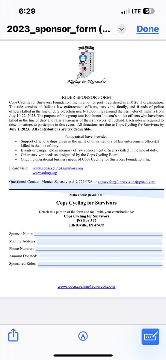 malone1037's tweet photo. COPS CYCLING FOR SURVIVORS FUNDRAISER 

This year I am joining the cycling for survivors tour around IN.I’ll be riding from Angola to Bluffton in remembrance of fallen Trooper James Bailey and Trooper Cory Elson. See attached form if you’re interested in donating to a good cause. https://t.co/EwYFGVm2GI