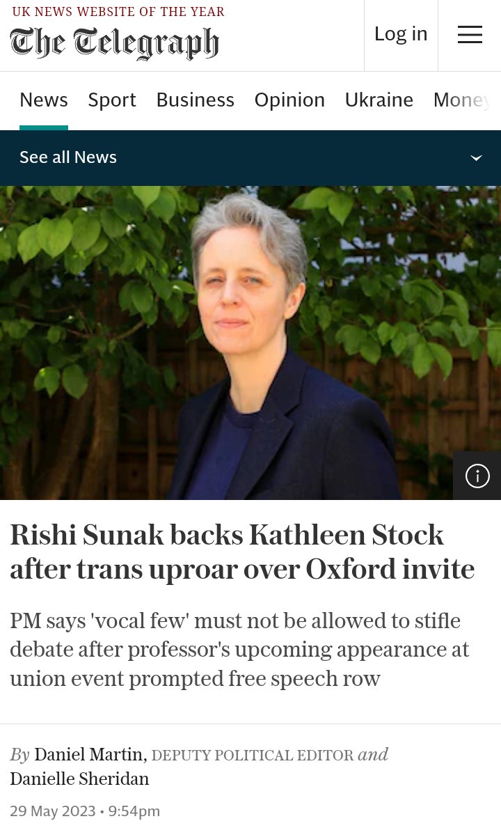 Kathleen Stock claims she is being silenced but she has the backing of... THE PRIME MINISTER.

Maybe she's self identifying as a member of a proscribed organisation? 

What are your pronouns Kathleen? IRA? 

#KathleenStock #CancelCulture #transrights