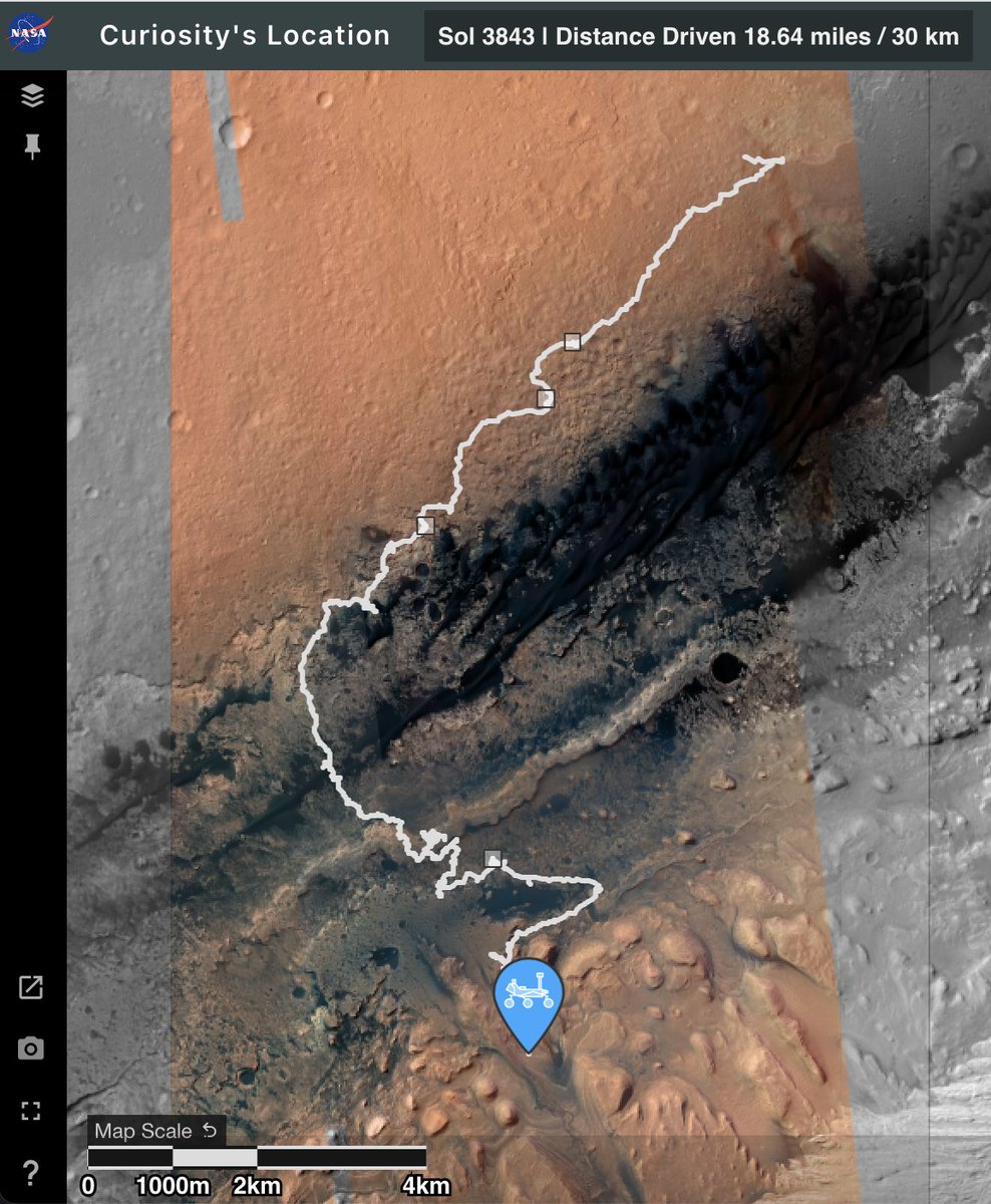 I just reached a milestone only surpassed by Opportunity: 30 km on Mars ✅  

I've explored so much in my 10-plus-year trek through Gale Crater, but there are many more rocks to sample and analyze! Retrace my tracks with this interactive map: go.nasa.gov/3EtmSCi