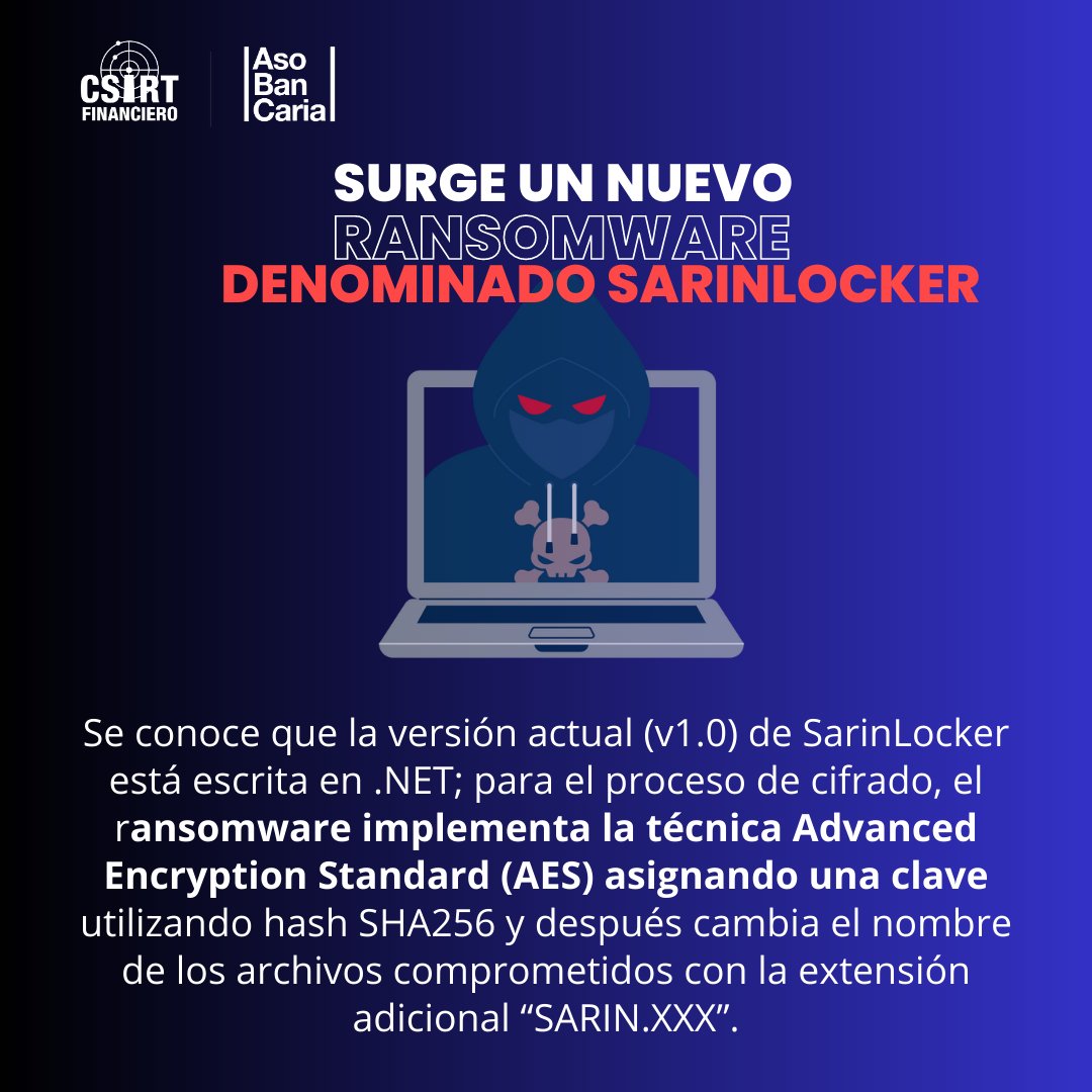 💀 Se identificó un nuevo ransomware denominado SarinLocker, el cual está siendo ofrecido por el grupo de amenazas FusionCore, opera bajo la modalidad de Malware-as-a-Service (MaaS), se destaca por su precio comercial de $100 dólares.

👉 Leer noticia: cyfirma.com/outofband/sari…