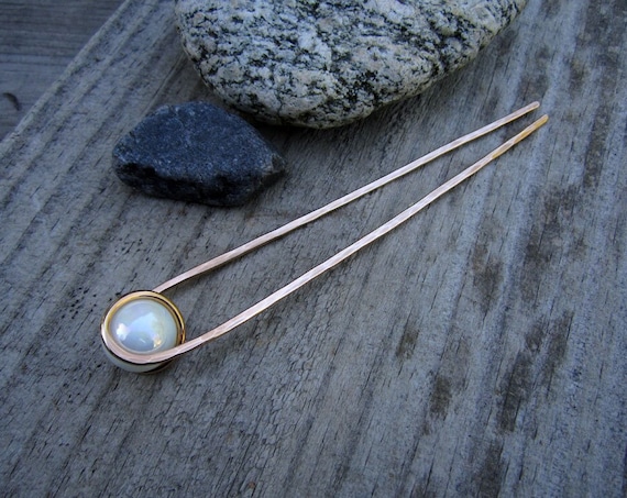 Pearl White Hair Fork tinyurl.com/y4hdd7uk via @EtsySocial #longhairaccessories #EtsyHandmade #HandForged #wirework