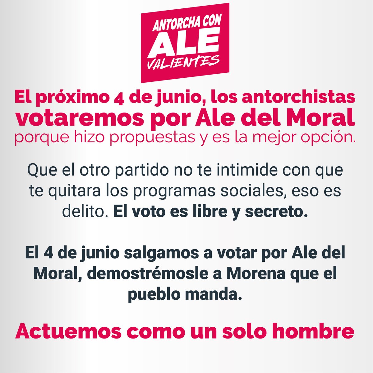 antorchaedomx's tweet photo. #AntorchaConAle | El próximo 4 de junio, los antorchistas votaremos por @AlejandraDMV  porque hizo propuestas y es la mejor opción. https://t.co/LBLyl1Cw6P