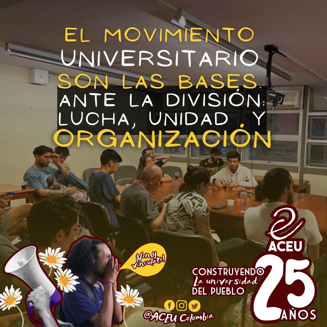 ACEU_Colombia's tweet photo. Soñamos con la transformación del modelo de Educación Superior en Colombia, nuestra propuesta es construir la reforma de la ley 30 desde la unidad multiestamentaria.

El momento es ahora: ¡Por el reencuentro del mov estudiantil, la paz y la educación como derecho! 

#25AñosACEU https://t.co/UzF6MBhnqi