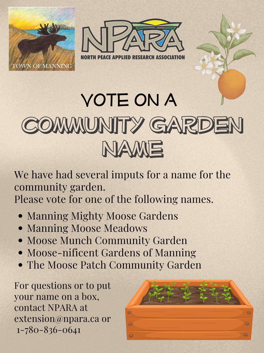 Vote on our Community Garden name from one of the suggested names. Name with the highest amount of votes by the 15th will win.

#communitygarden #PeaceRegion

forms.gle/njtXZNwKXCfcFp…
