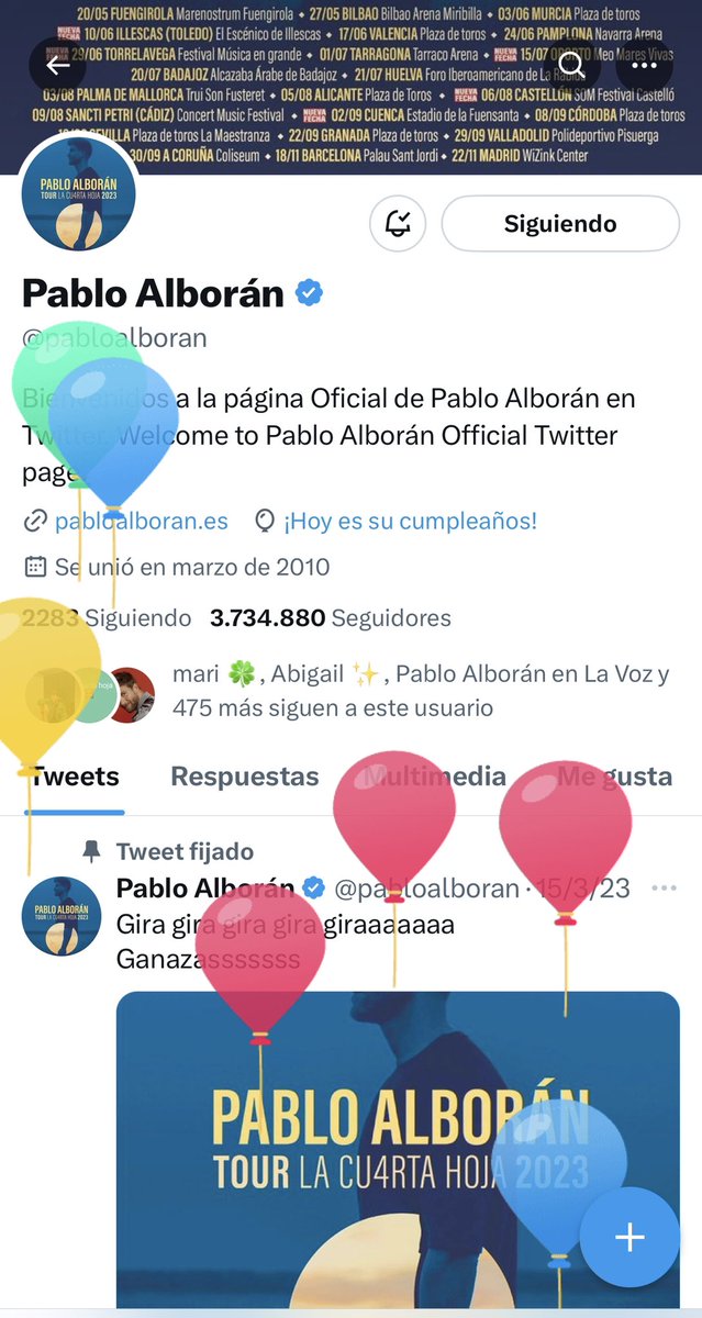 AlboranistasCDF's tweet photo. Ya llegaronnnn los globitos para @pabloalboran 
Celebra con el su díaaaaa 

#FelizTreintaYCu4rtaVidaAlborán 
#Felices34PabloAlborán 🍀 https://t.co/S79r2xRqDT