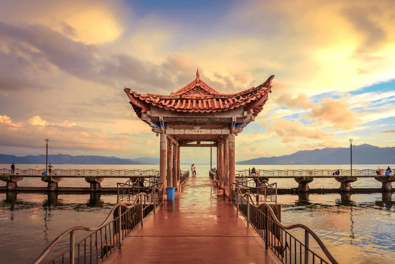 Fuxian Lake is located in Yuxi, and 70 km from Kunming, Yunnan Province. It covers an area of 211 sq km and the maximum depth is 155 m, makes it the third deepest lake in China. Apart from the beautiful scenery, this place is famous for a mysterious ancient underwater city.