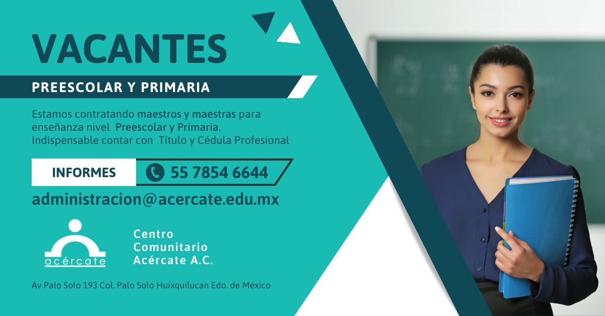 CAcercate's tweet photo. ¡Oportunidad laboral! Estamos buscando maestros de primaria apasionados y comprometidos para unirse a nuestro equipo educativo. Si te encanta enseñar y marcar la diferencia en la vida de los estudiantes, ¡esta es tu oportunidad! Envíanos tu CV y únete a nuestro equipo https://t.co/f7DP3gElP5